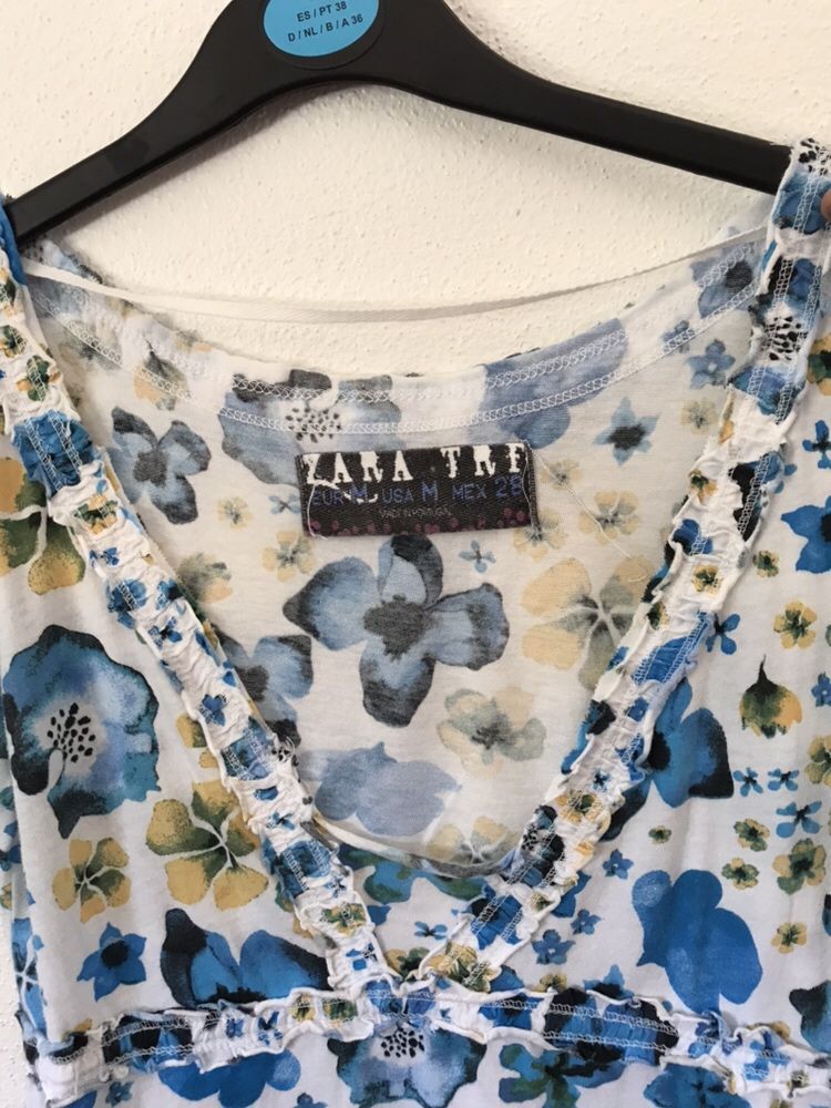 Túnica / T-shirt M/L flores azuis