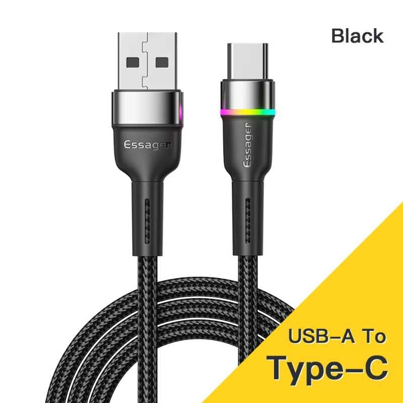 Przewód szybkiego ładowania 2m z RGB - USB do USB-C kabel Essager 3A