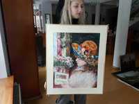 Obraz malowany "Portret Damy w Kapeluszu z Kwiatami" impresjonizm