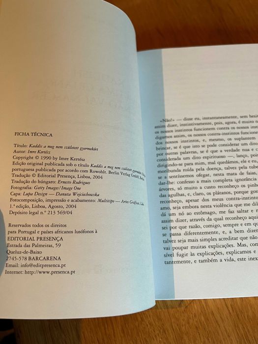 KADDISH para uma criança que não vai nascer    IMRE KERTÉSZ
