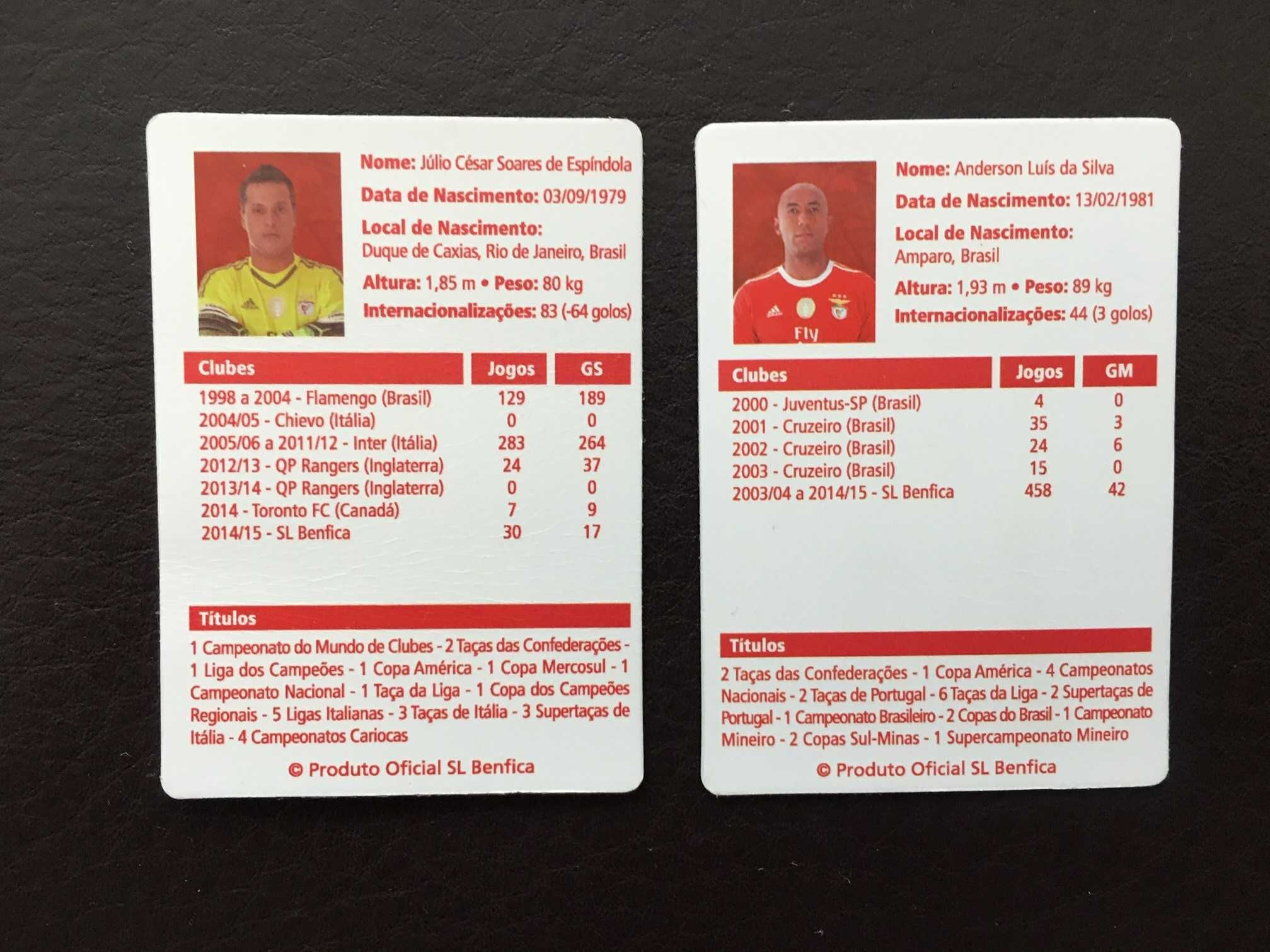 2 cartas/cromos/figuras do Benfica - Record - Luisão + Júlio César