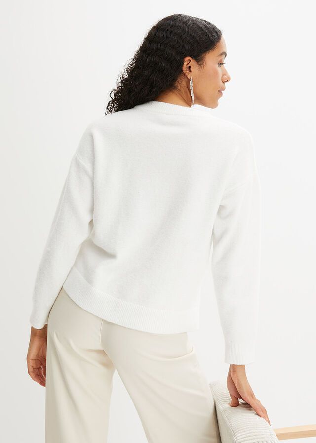 B.P.C sweter biały z efektownym zdobieniem ^32/34