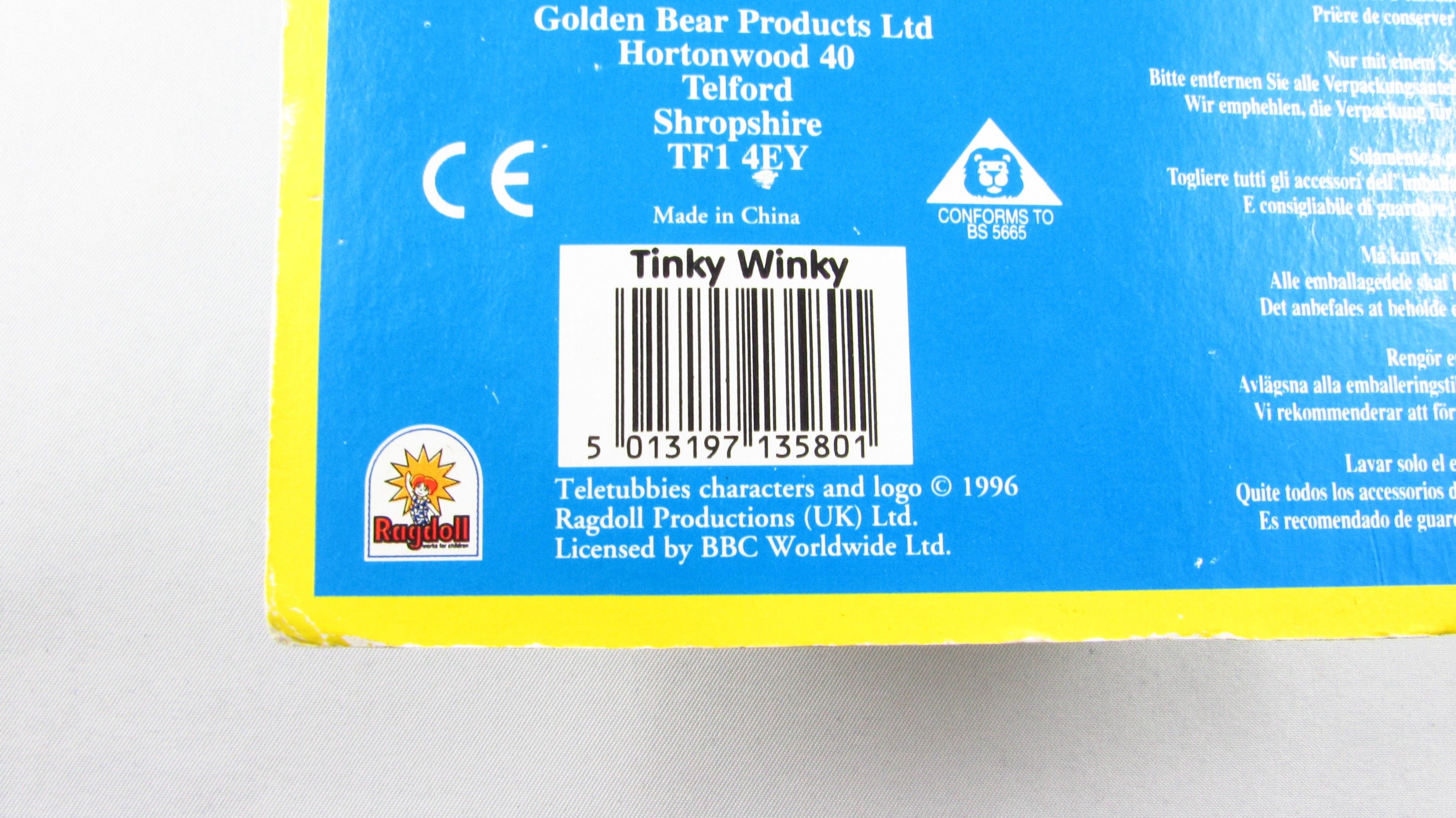 RAGDOLL - Golden Bear - Teletubbies - Figurka Tinky Winky 1996 r.