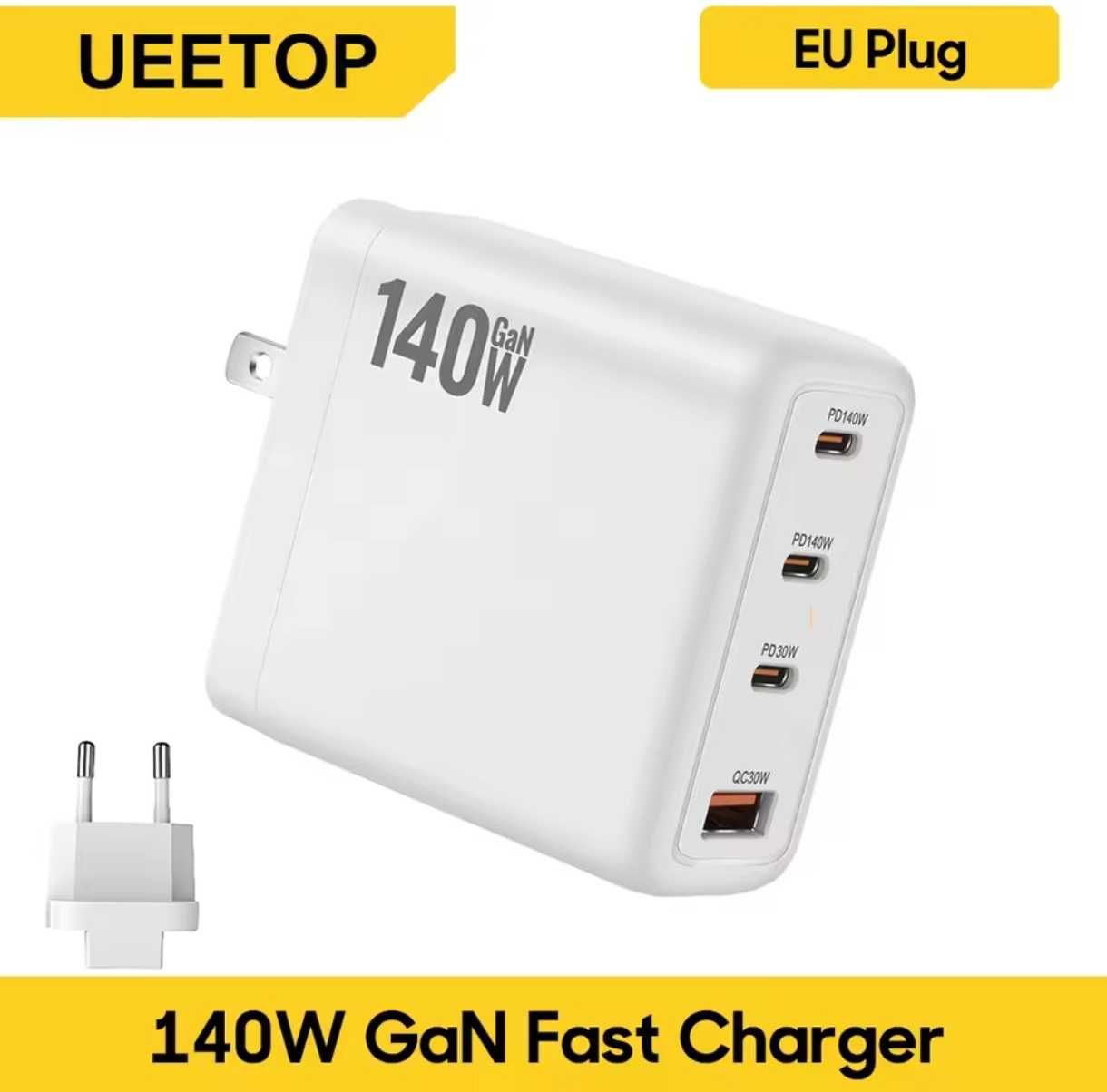 Nowa ładowarka. GaN Fast Charger "UEETOP". 3 PD: 140W/140W/30W+QC -3.1