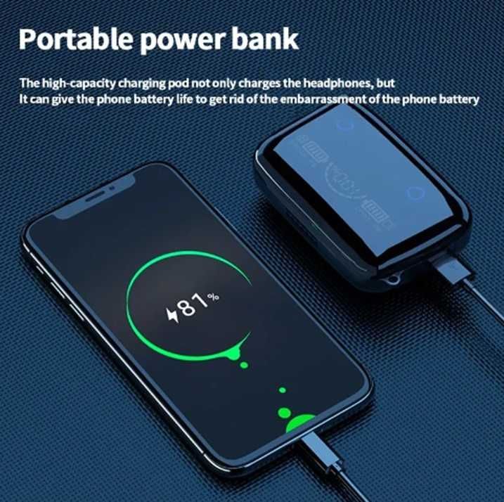 Słuchawki Bluetooth ze stacją ładującą. Powerbank.