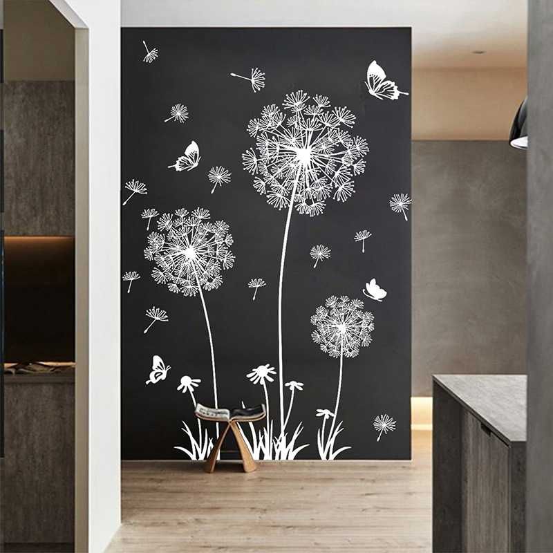 Наклейка на стену виниловая белая Одуванчики и бабочки 159*135 см