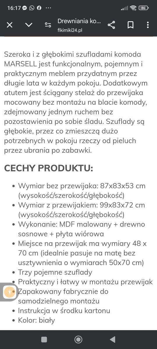 Meble dziecięce białe Klupś szafa komoda łóżko i gratis lampka