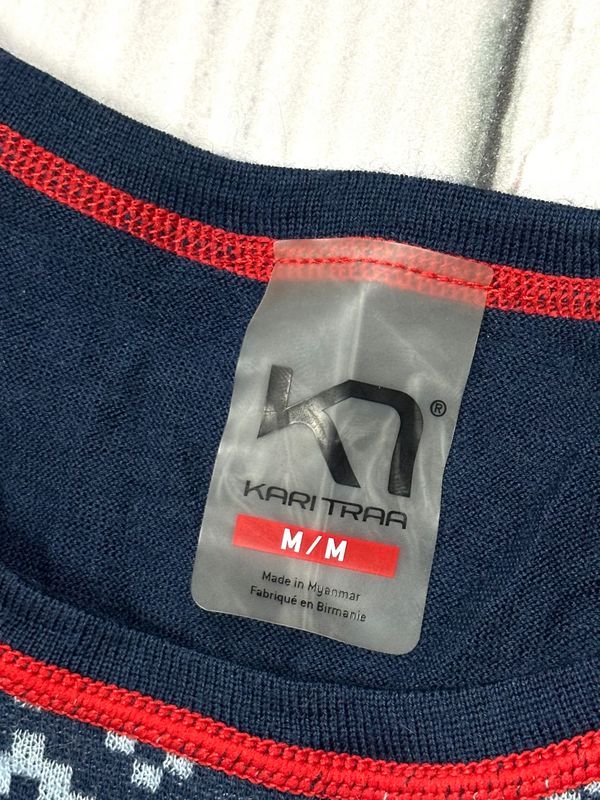 Kari Traa Wełniana Koszulka Longsleeve Damska Wzór Norweski Logo r. M