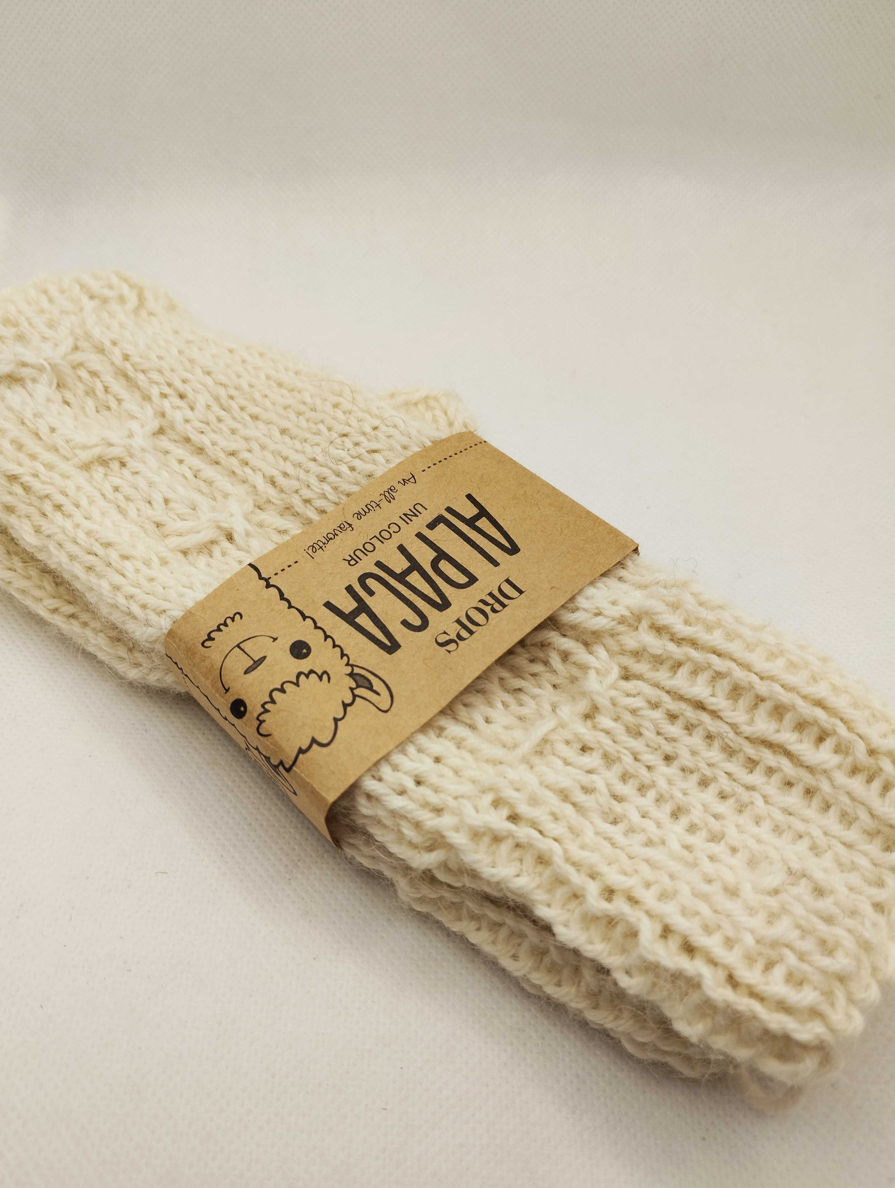 Komplet: opaska; turban; mitenki; alpaka 100%; handmade; ecru