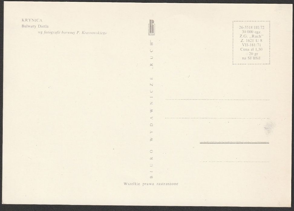 pocztówka - Krynica 1972 - Bulwary Dietla