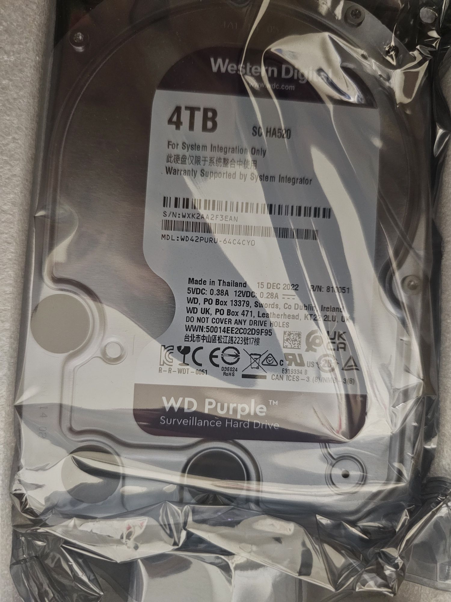 Disco rígido HDD 4TB de 3.5" WD Purple, NOVOS e SELADO