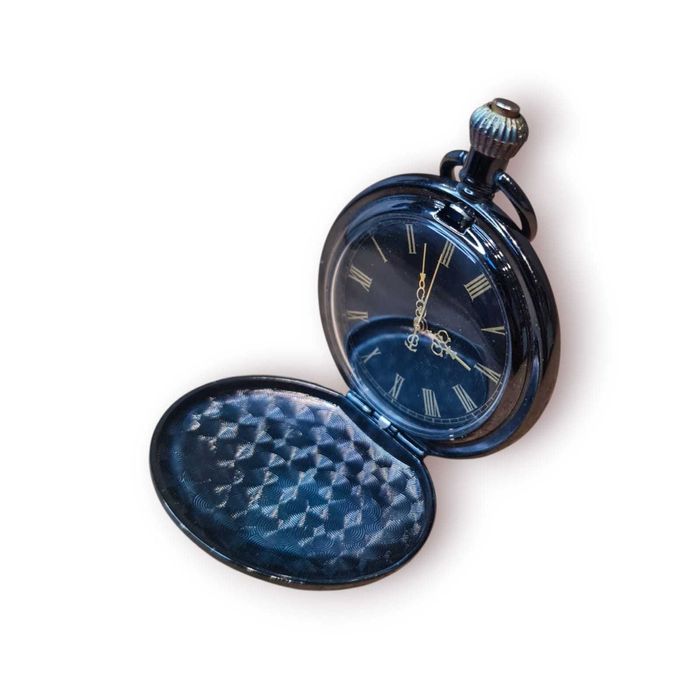 Relógio Bolso Estilo Vintage – Caixa Preta c/ Detalhes Dourados