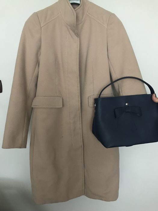 Płaszcz jesienny beżowy 38 M torebka