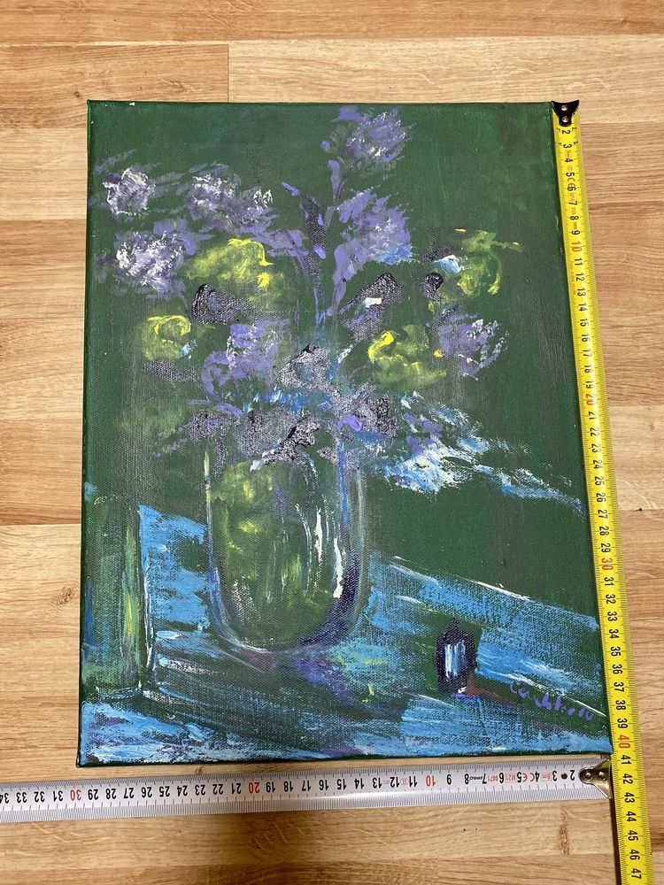 Obraz olejny malowany na plłótnie „bukiet kwiatow”40 x 30 cm