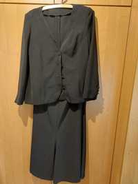 Garsonka XL 42 żakiet i spódnica długa czarna dla wys kobiety 170cm