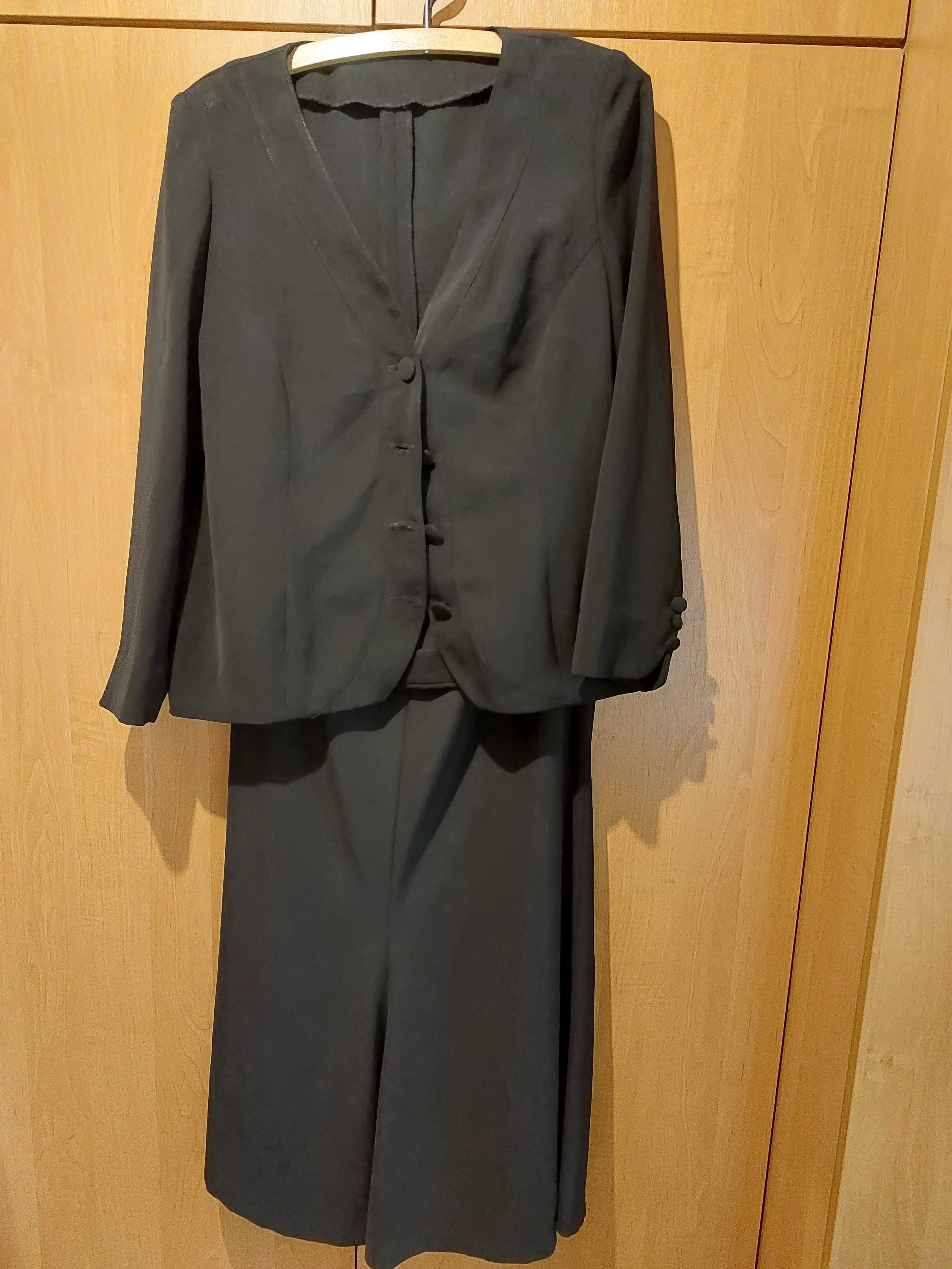Garsonka XL 42 żakiet i spódnica długa czarna dla wys kobiety 170cm