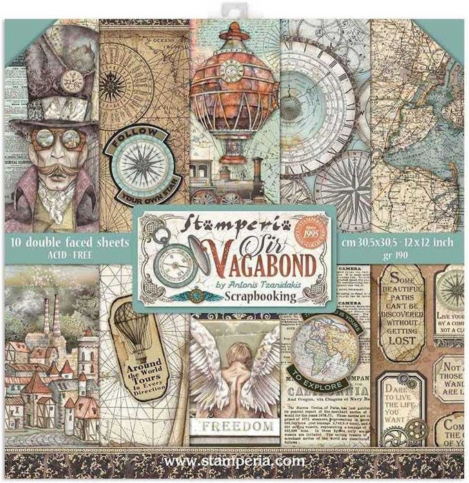 Papiery do scrapbookingu DIY Sir Vagabond, 30,5x30,5cm 10 ARKUSZY s855