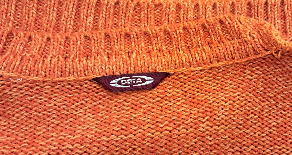 Sweter pulower z wełną vintage z aplikacją orange pomarańcz M