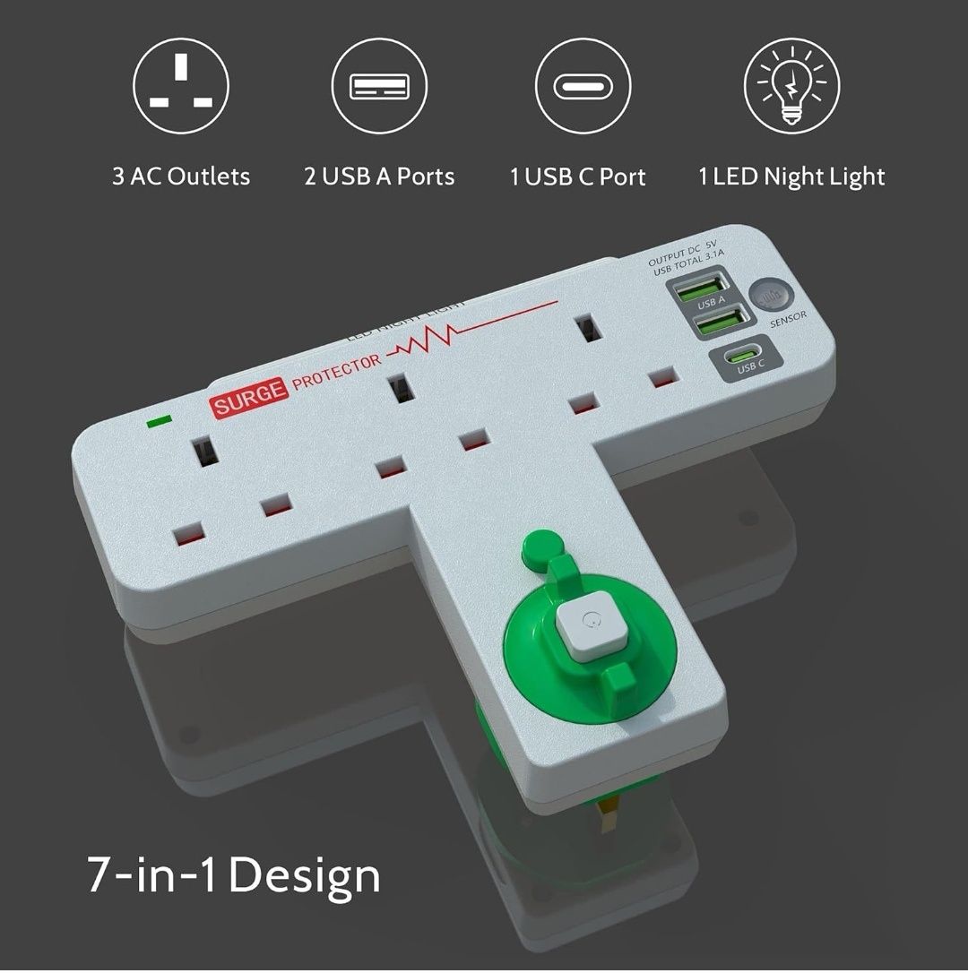 Adapter Aninbo Multi Plug z 3 portami USB, przedłużacz wtyczki do góry