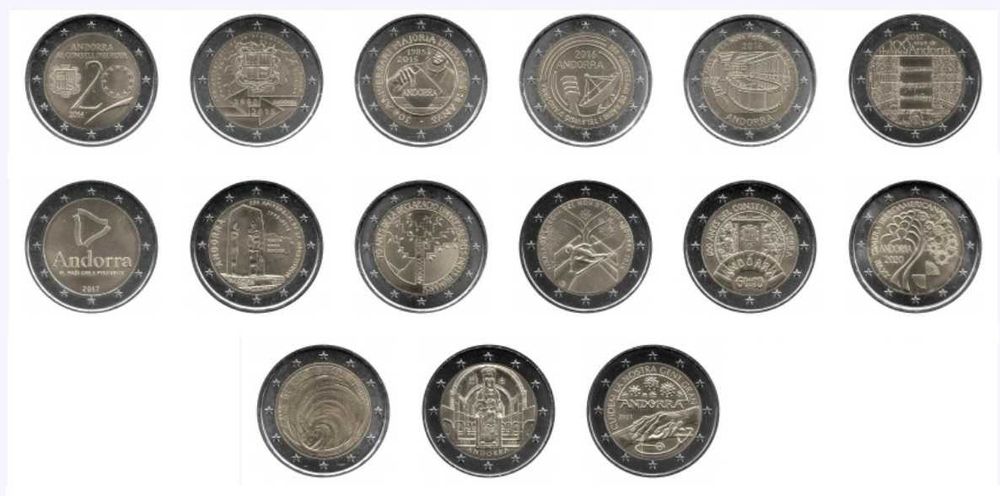 Conjunto 2€ comemorativas de Andorra 2014 a 2021