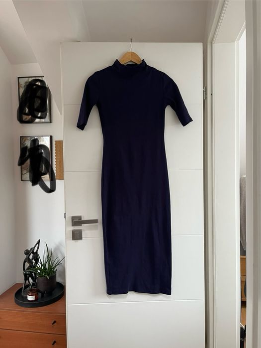 Zara XS granatowa sukienka MIDI - swiateczna