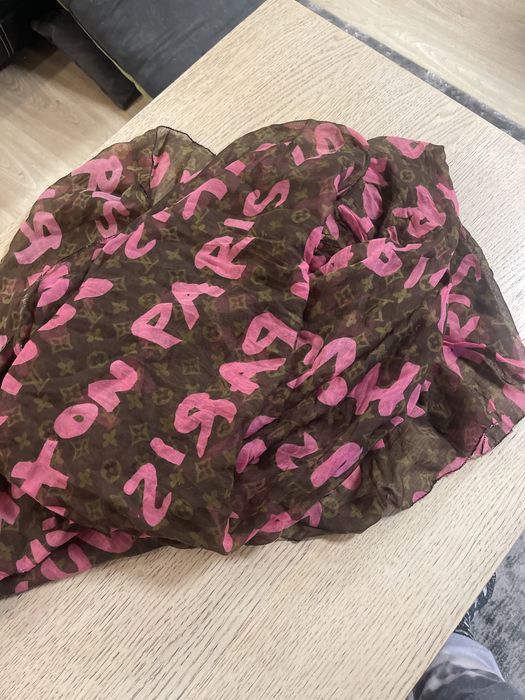 Apaszka szal lv brazowo rozowa logowana duza szeroka