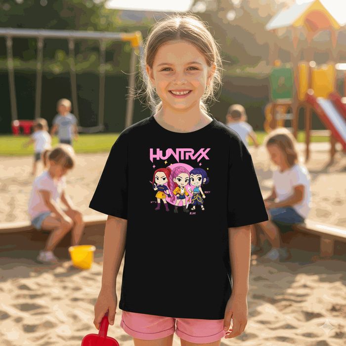 Koszulka dziecięca czarna, huntrix, trzy postacie 152