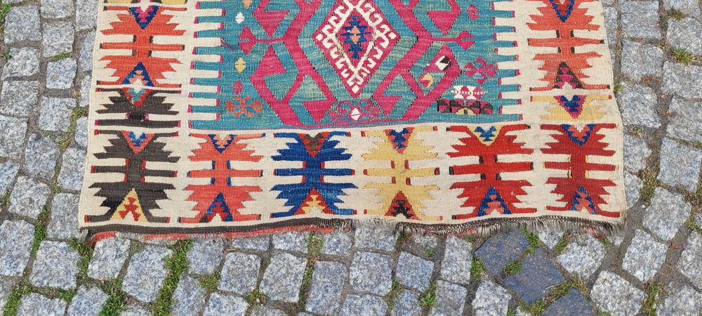 szczegółowy antyczny orientalny r.tkany dywan kilim turcja 85/140cm