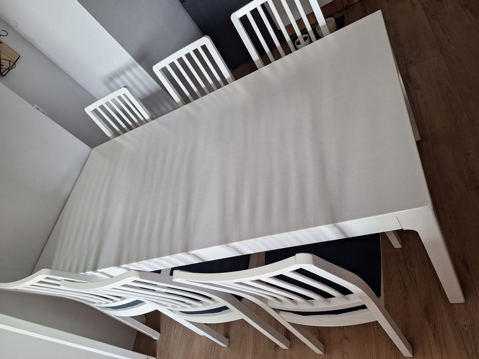 Stół rozkładany 180/240x90 i 6 krzeseł EKEDALEN IKEA  biały + pokrowce