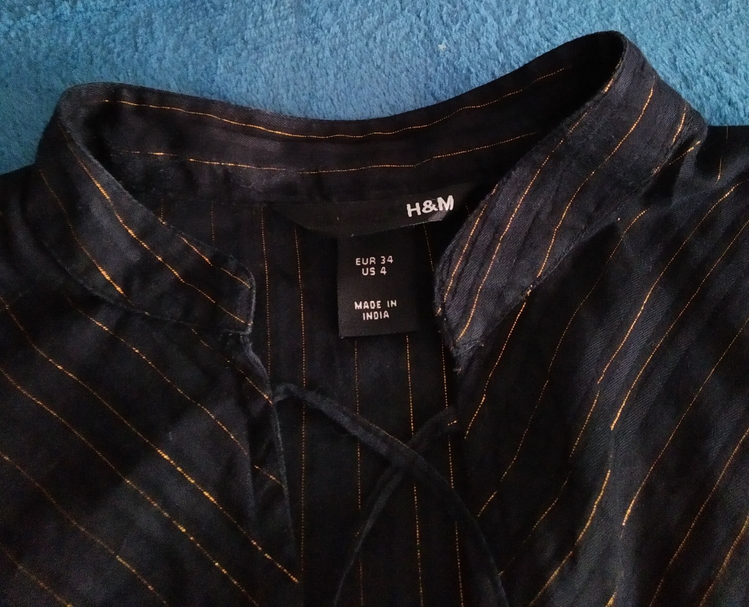 H&M czarna bluzka damska w złote paski r. 34/XS