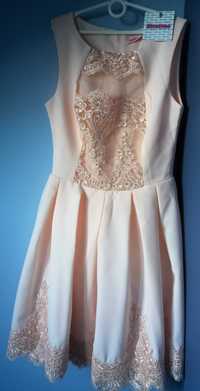 Sukienka Bicotone wesele 36 S łososiowy róż NOWA