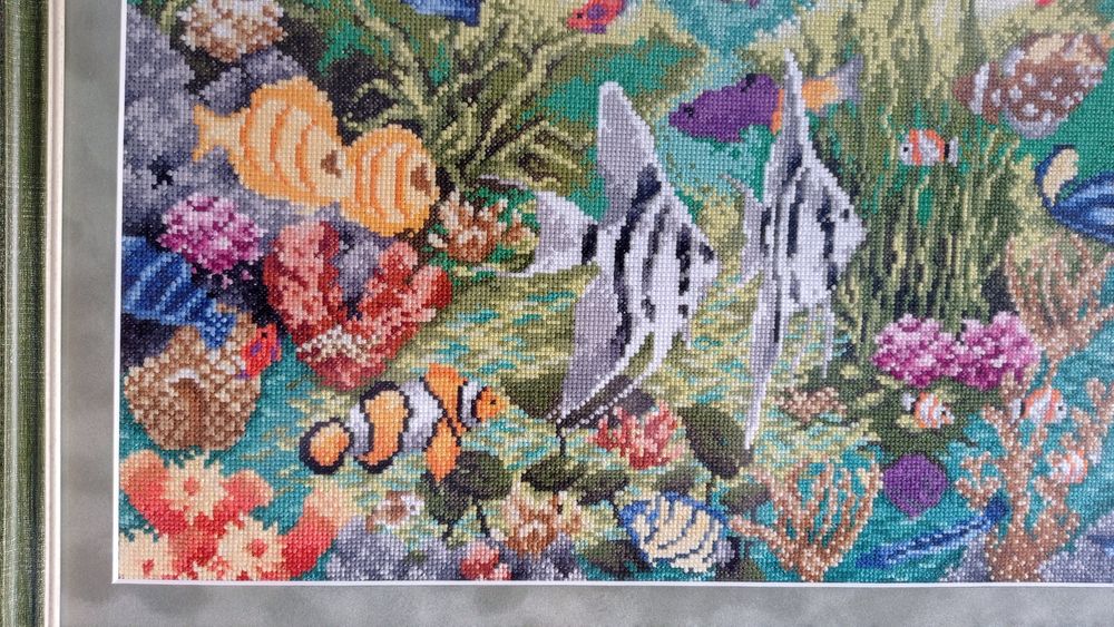 Картина з рибами, вишита хрестиком картина, вишиті риби, картина море