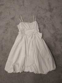 Biala kremowa sukienka bombka z kokardą 36 elegancka na komunię wesele
