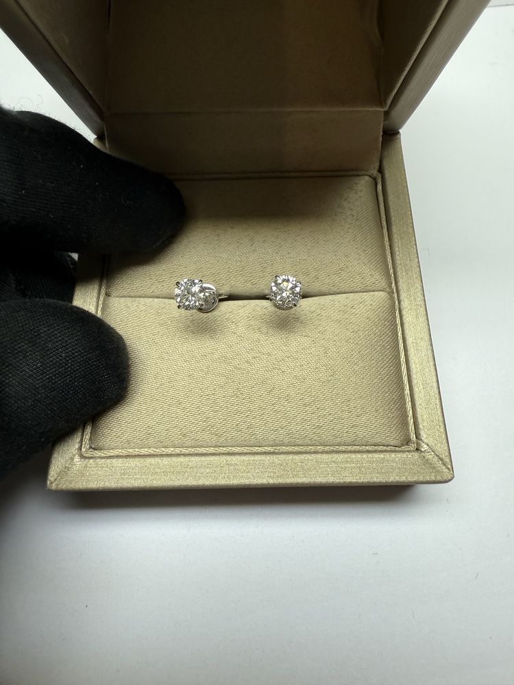 Серьги 750 проба, природные бриллианты 0.74 ct, сертификат Гемцентр