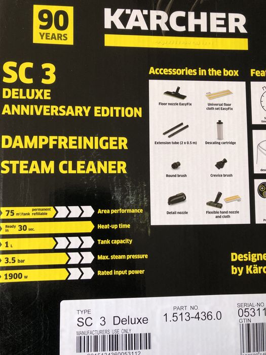 Пароочисник SC 3 Deluxe Anniversary/sc3 easyfix/sc3PluS Пароочиститель