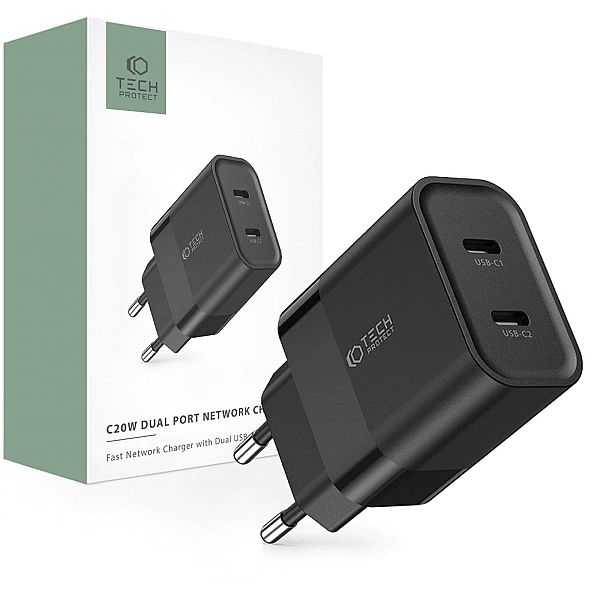 Tech-Protect C20W 2-Port Network Charger Pd20W Black