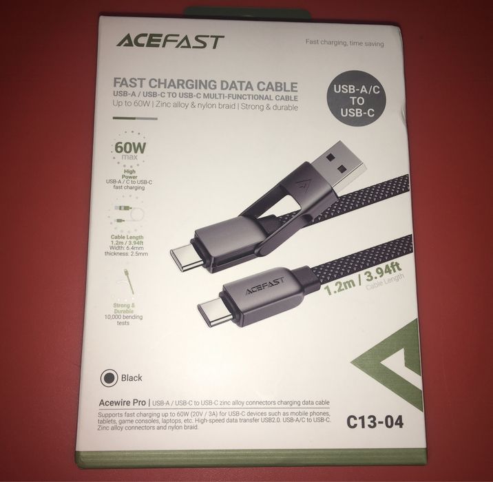 Кабель Acefast C13-04 USB Кабель 2.0 USB-A/USB-C to USB-C 1.2 м 60W 3A
