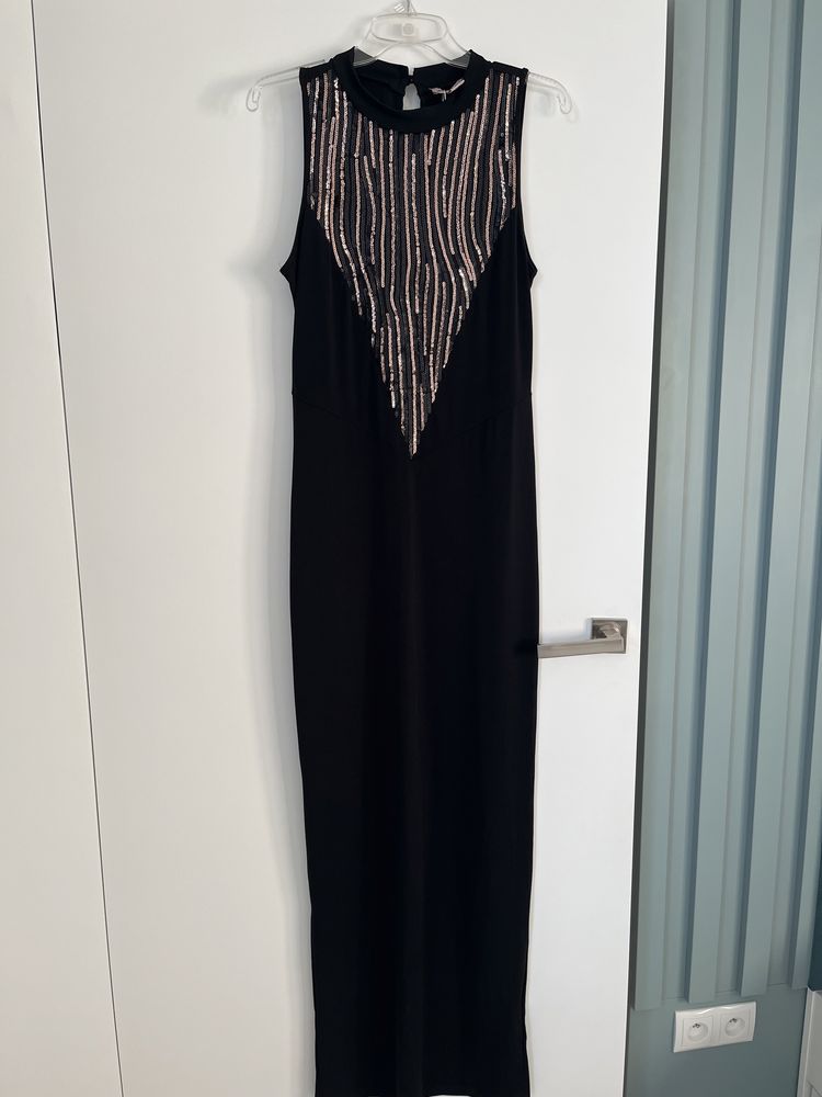 Nowa sukienka czarna dluga elegancka wieczorowa studniowka sylwester