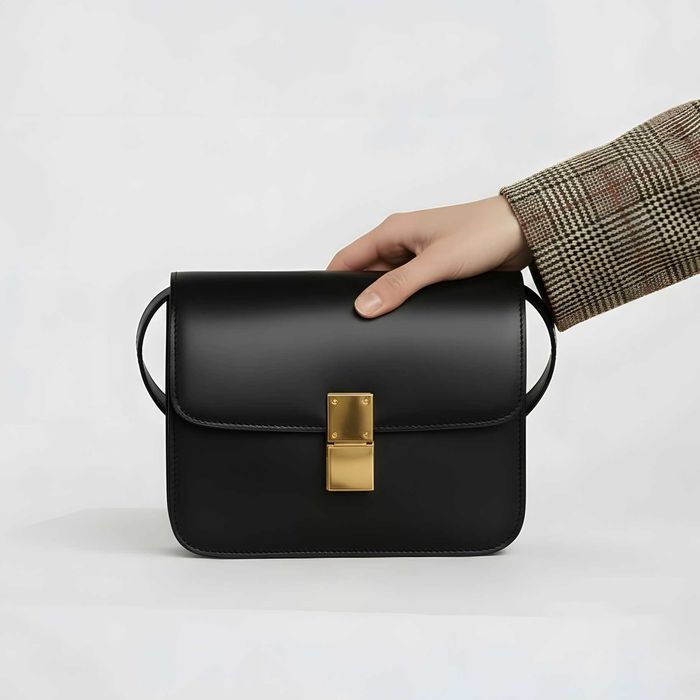 Чорна шкіряна сумка, класика на всі часи у стилі Celine Box Кросс боди