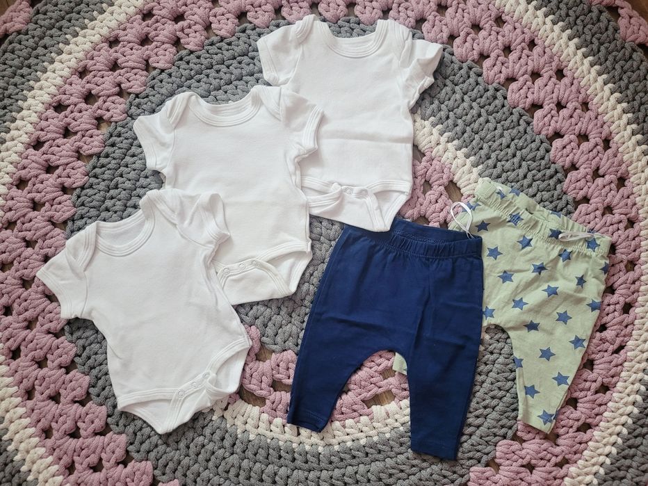 Paczka paka zestaw 3 pary bodów 2 pary spodni 50 body spodnie