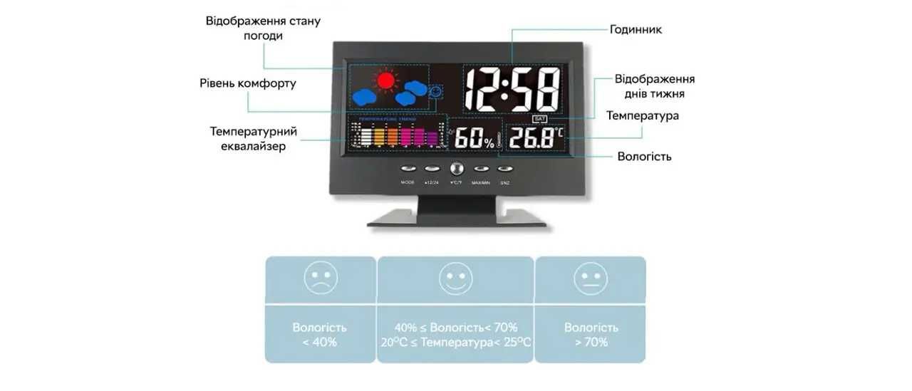 8082Т часи годинник, будильник, термометр, гігрометр