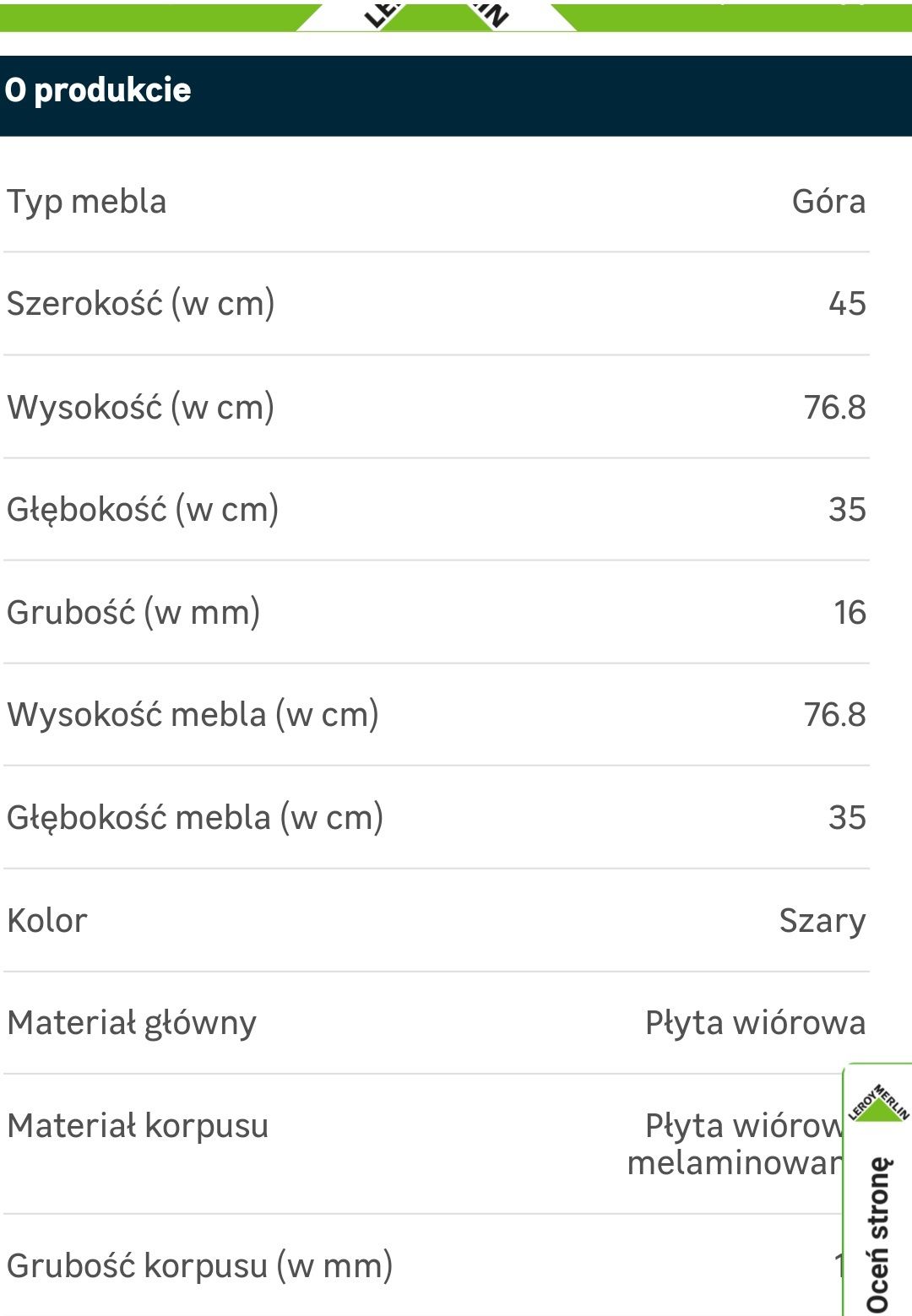 Nowe korpusy szafek kuchennych Delinia kolor grafit szary  szer45 wys7