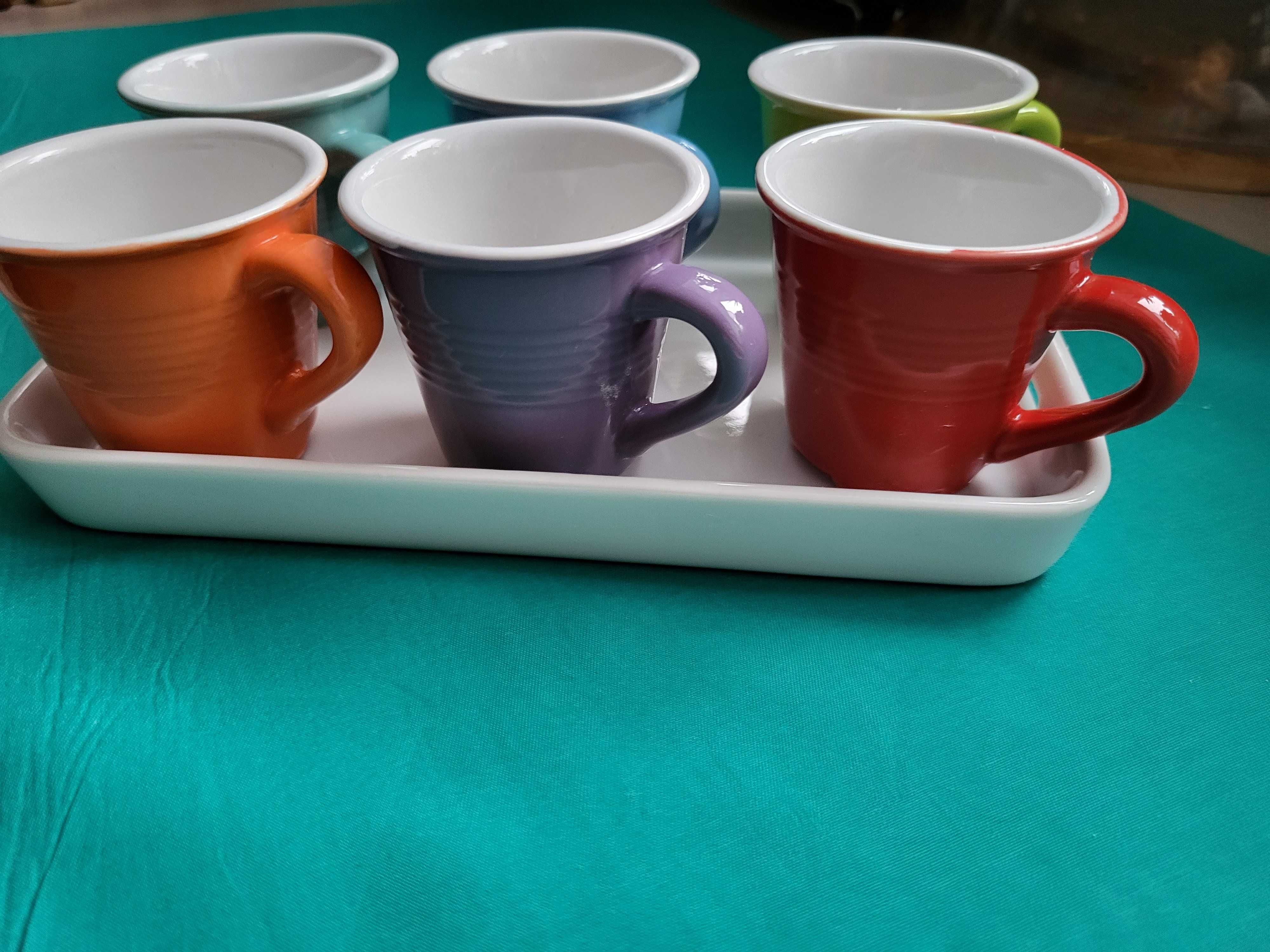 Multicolor Espresso Cups zestaw 6 kubeczków do kawy Rainbow + tacka
