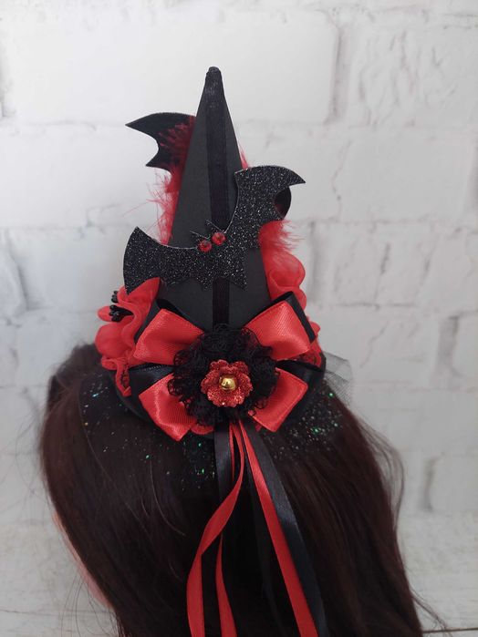 Opaska, obręcz do włosów kapelusz czarownicy na Halloween. Handmade