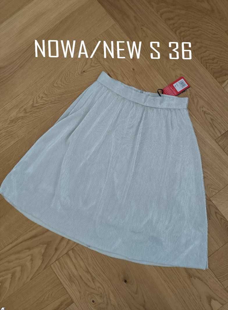 Nowa spódnica midi S 36 Carry srebrna srebrzysta do kolan