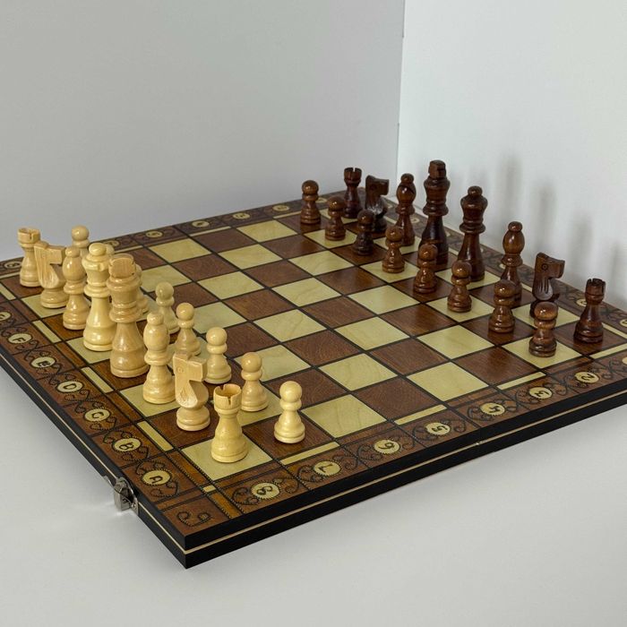 Набор шахматы, шашки, нарды с магнитом 3 в 1 7704 (доска 39x39 см)