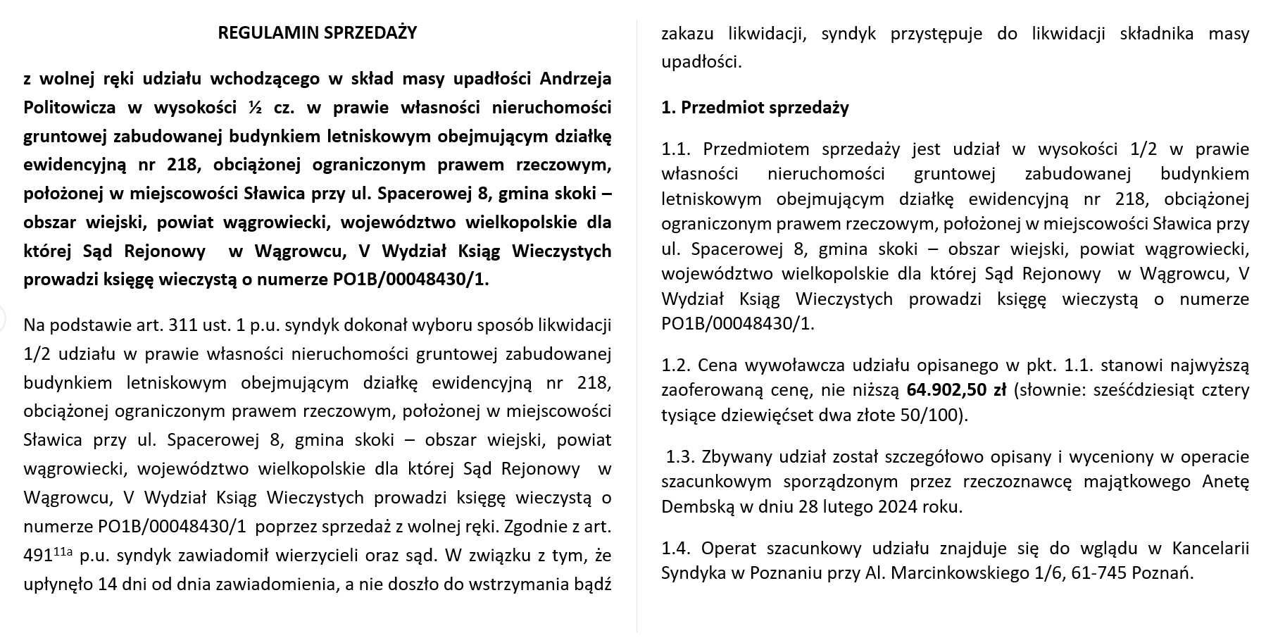 Budynek letniskowy - udział w wysokości 1/2 w prawie własności