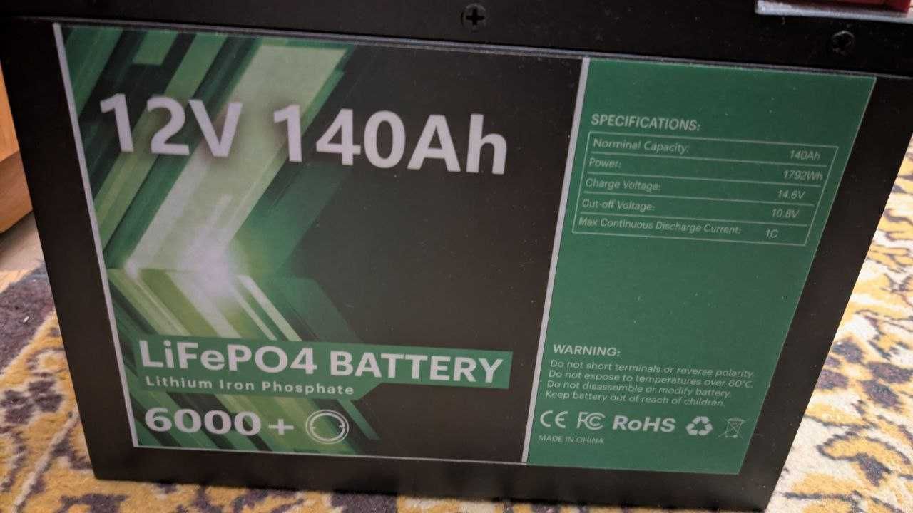 Акумулятор LiFePO4 PAPOOL 12v 140a+інвертор Pure Sine Wave DC 12V1500W