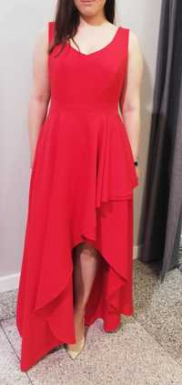 Czerwona długa maxi sukienka asymetryczna