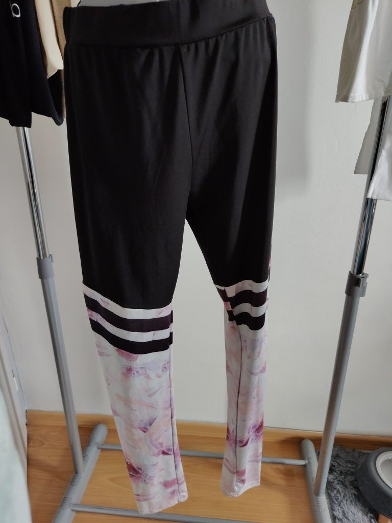 Świetne getry legginsy plus size r XL czarne z różem pasy